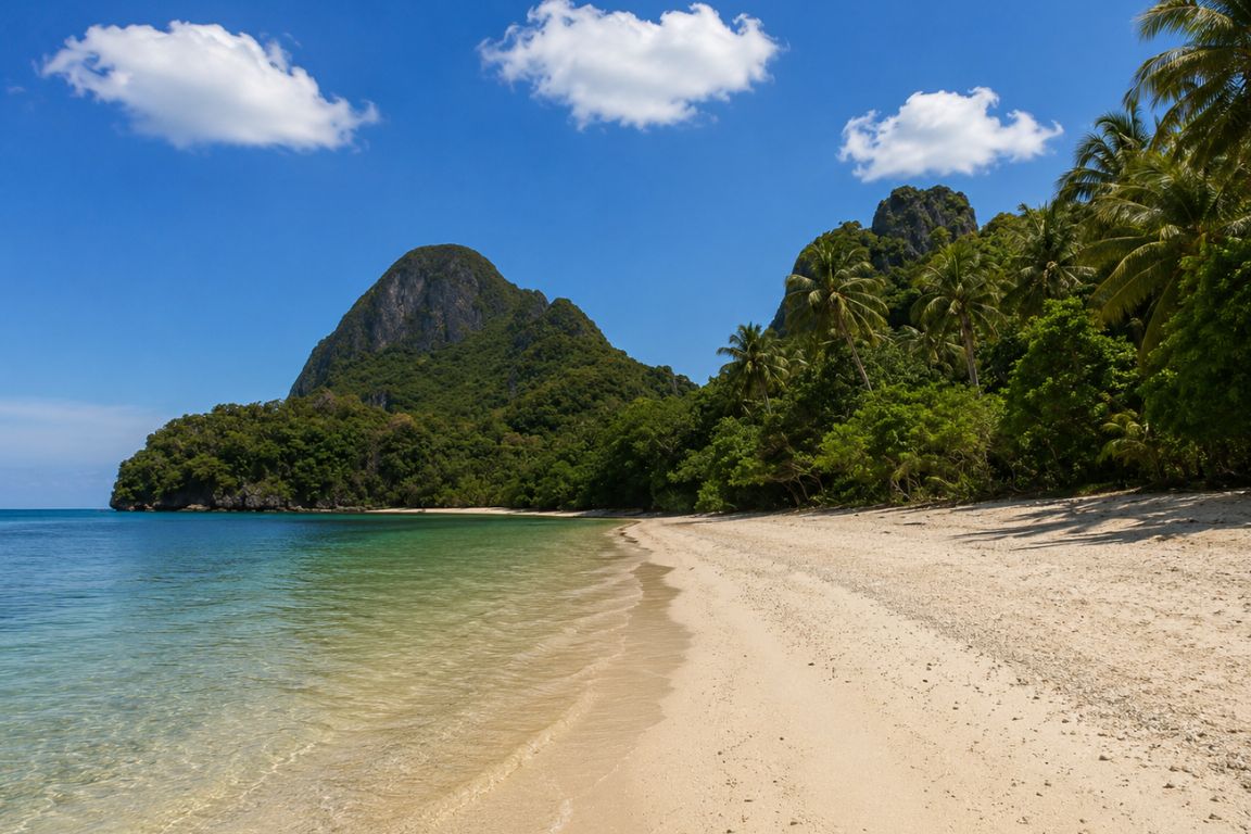 Beautiful tropical scenery at Nat Nat Beach during an island adventure with El Nido Tours