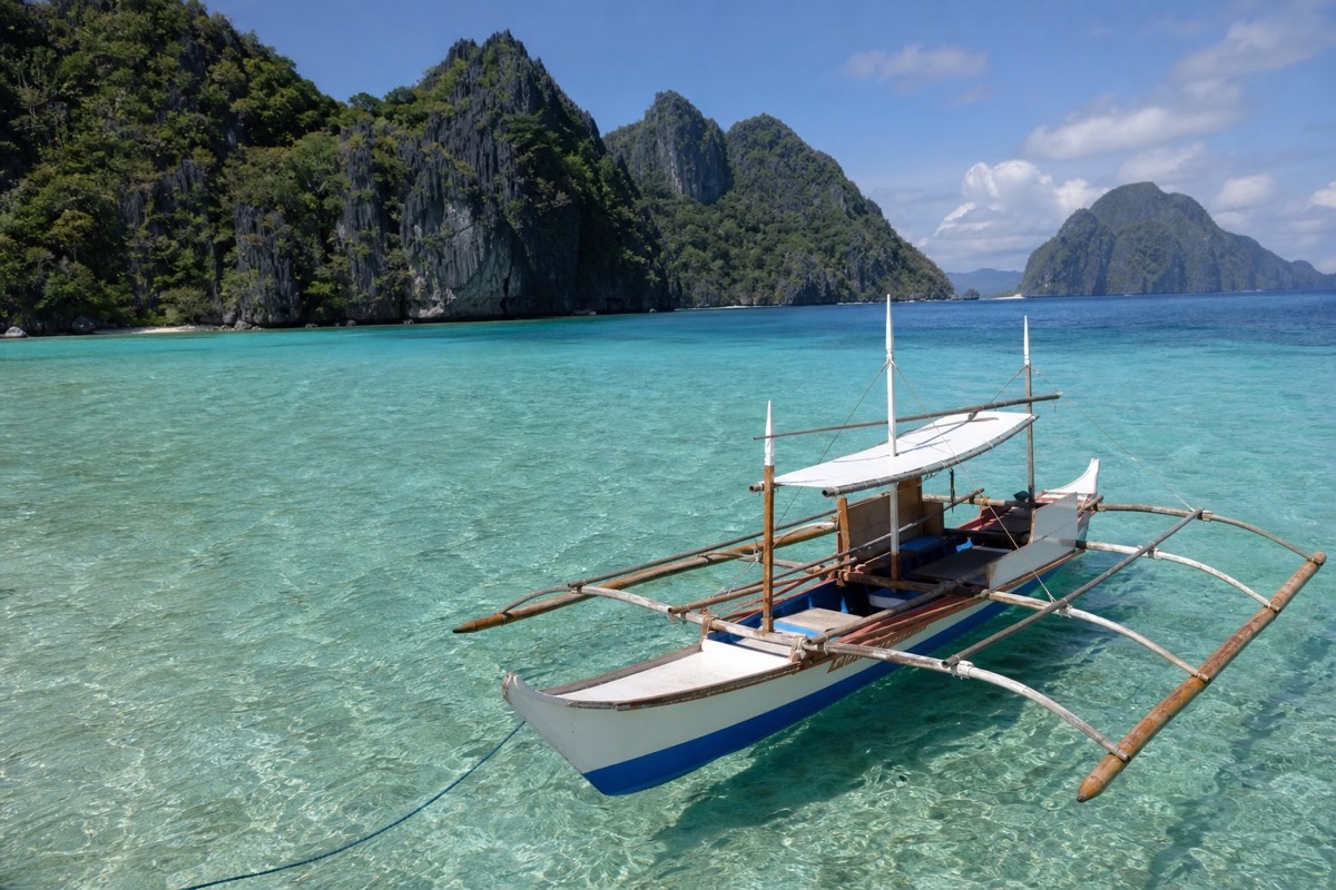A traditional bangka outrigger on an island-hopping day